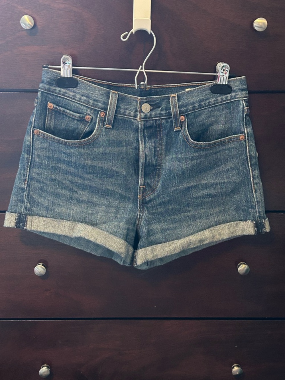 LEVIS Classic Blue Wash Folded Hem Jean Shorts